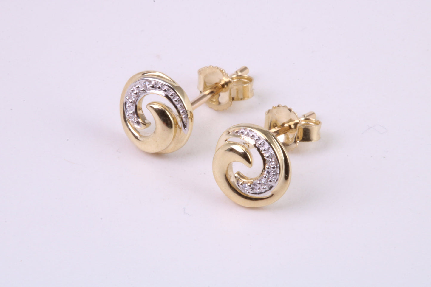 Natural Diamonds set Stud Earrings Made from Solid Yellow Gold, British Hallmarked
