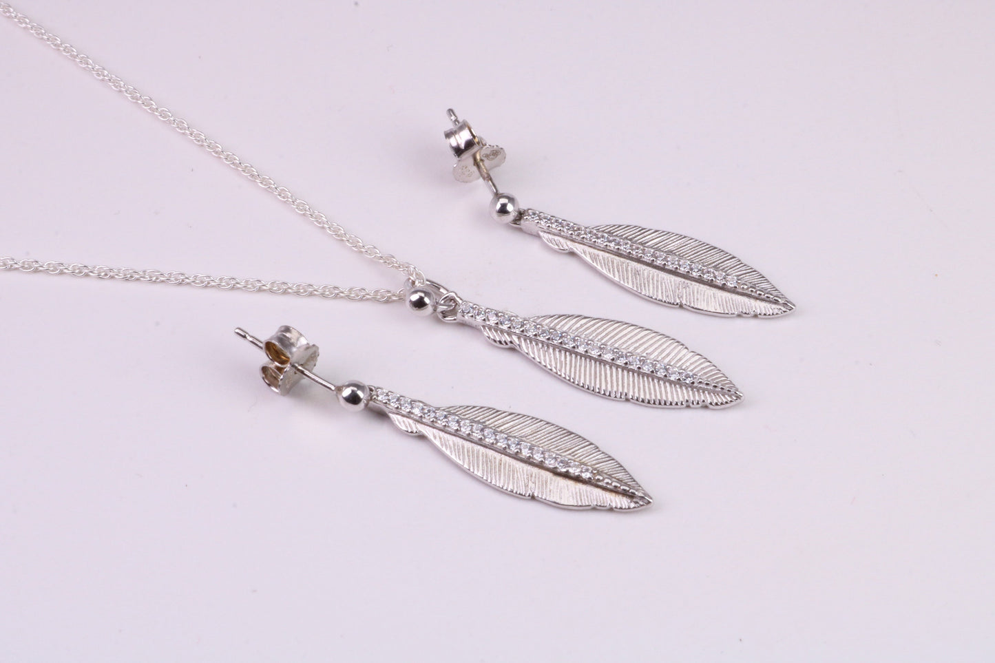 Leaf Design Silver Necklace with Matching Earrings, Made From Solid Silver