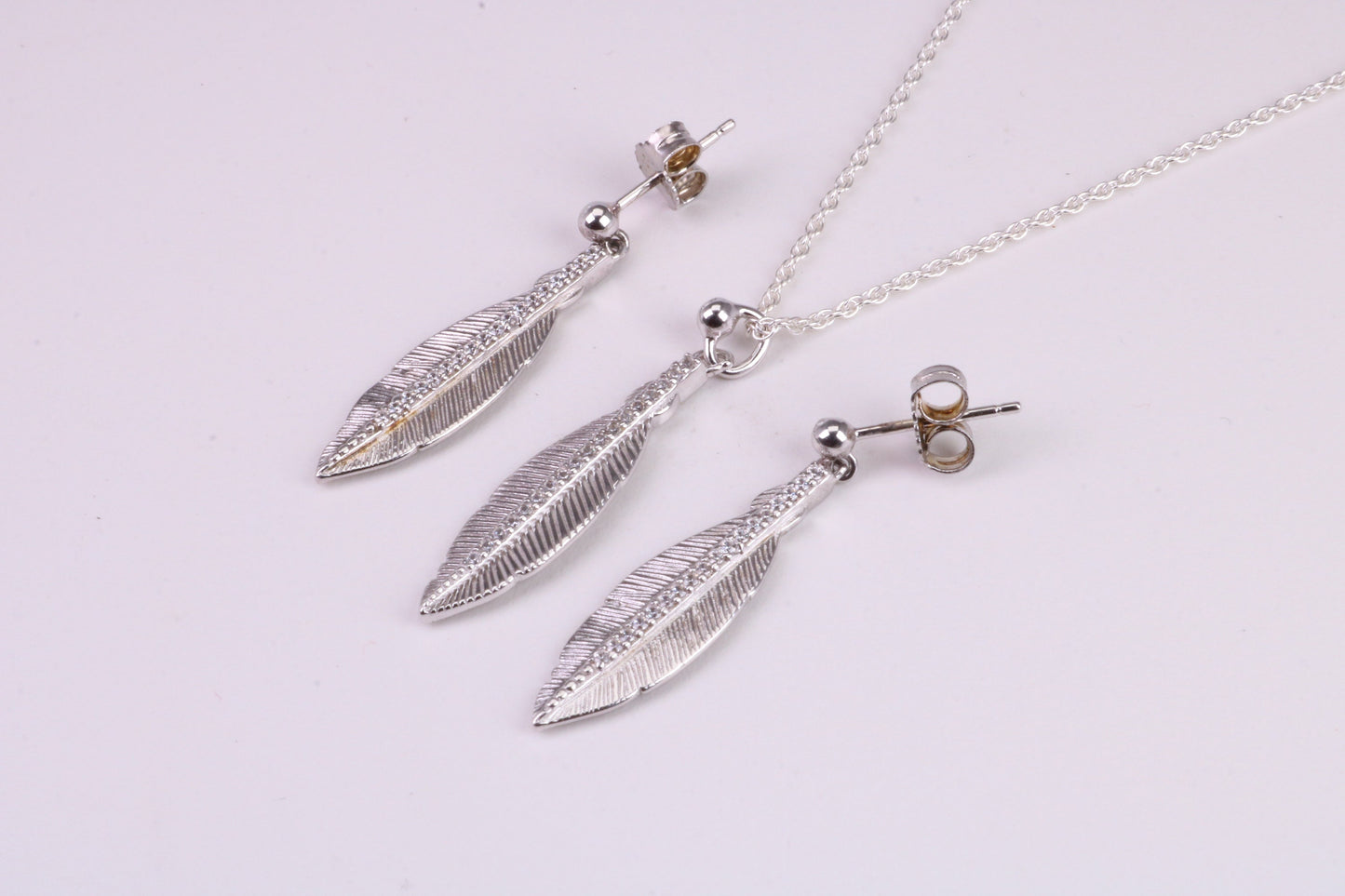 Leaf Design Silver Necklace with Matching Earrings, Made From Solid Silver