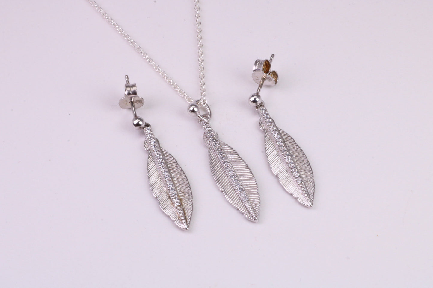 Leaf Design Silver Necklace with Matching Earrings, Made From Solid Silver
