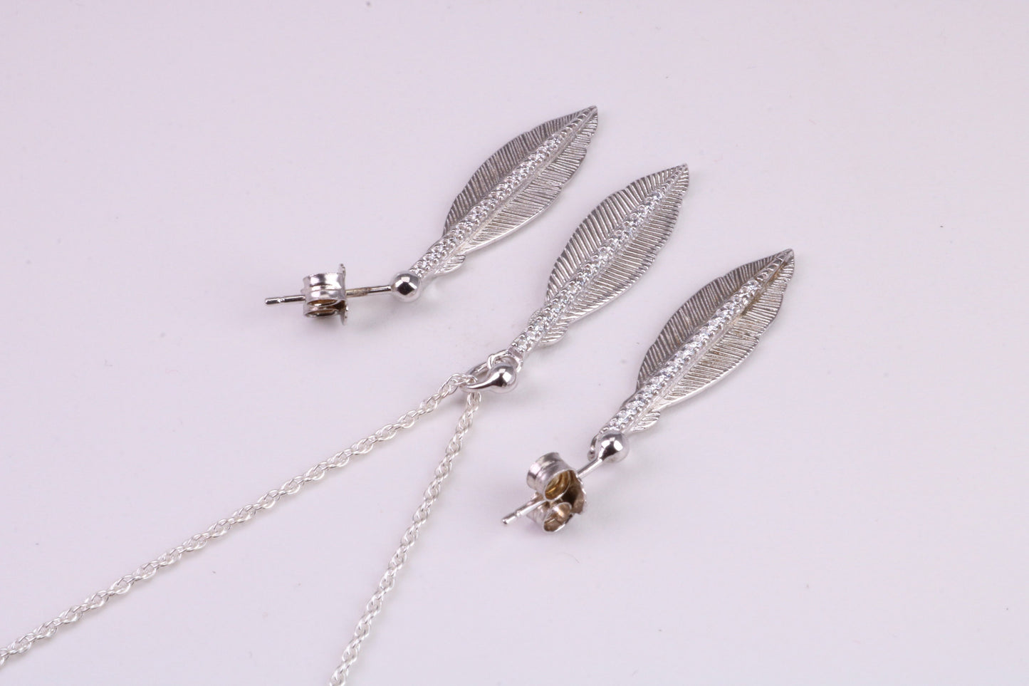 Leaf Design Silver Necklace with Matching Earrings, Made From Solid Silver