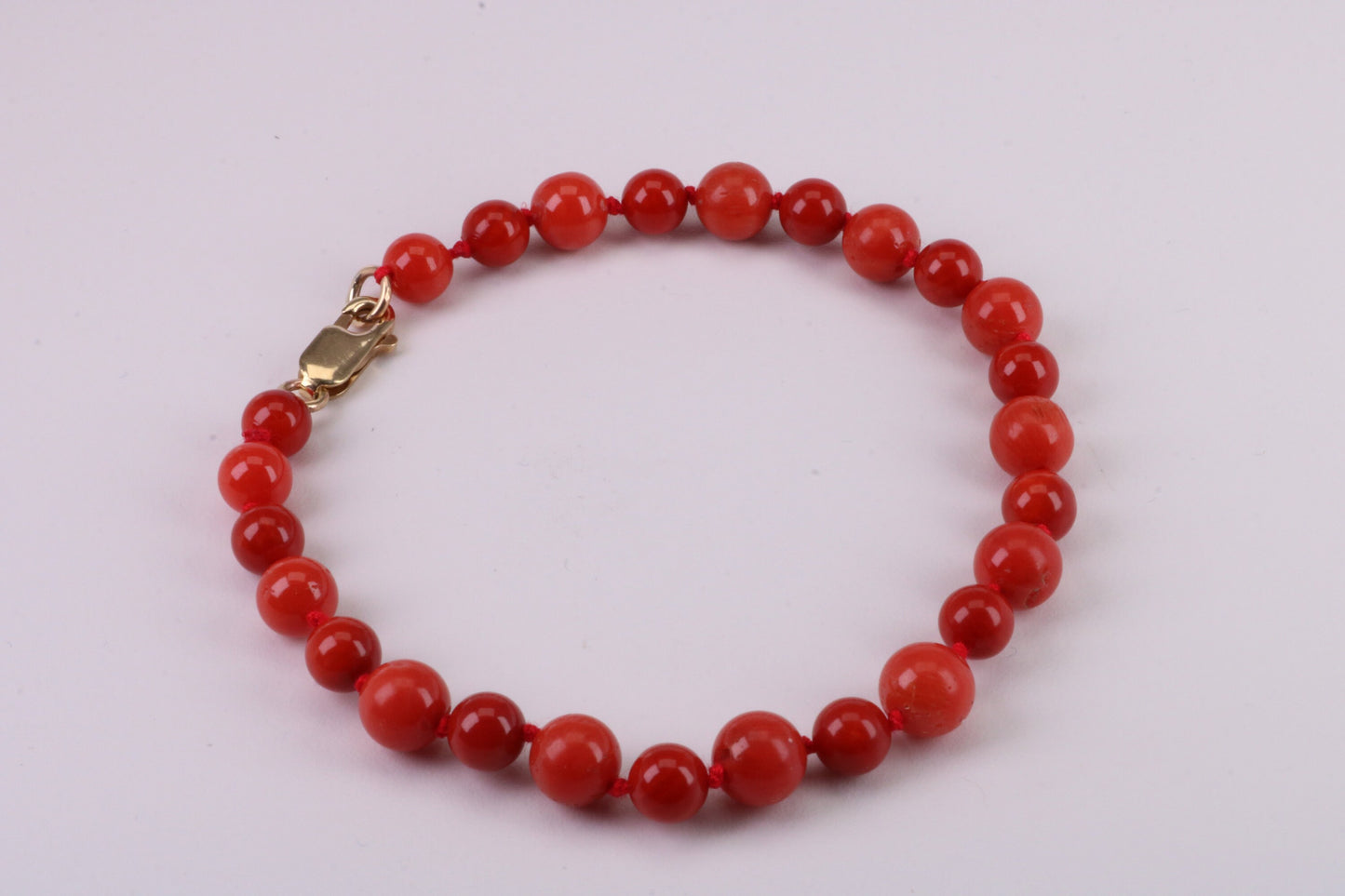 Natural Red Coral Bracelet with Solid Yellow Gold Lobster Claw Lock