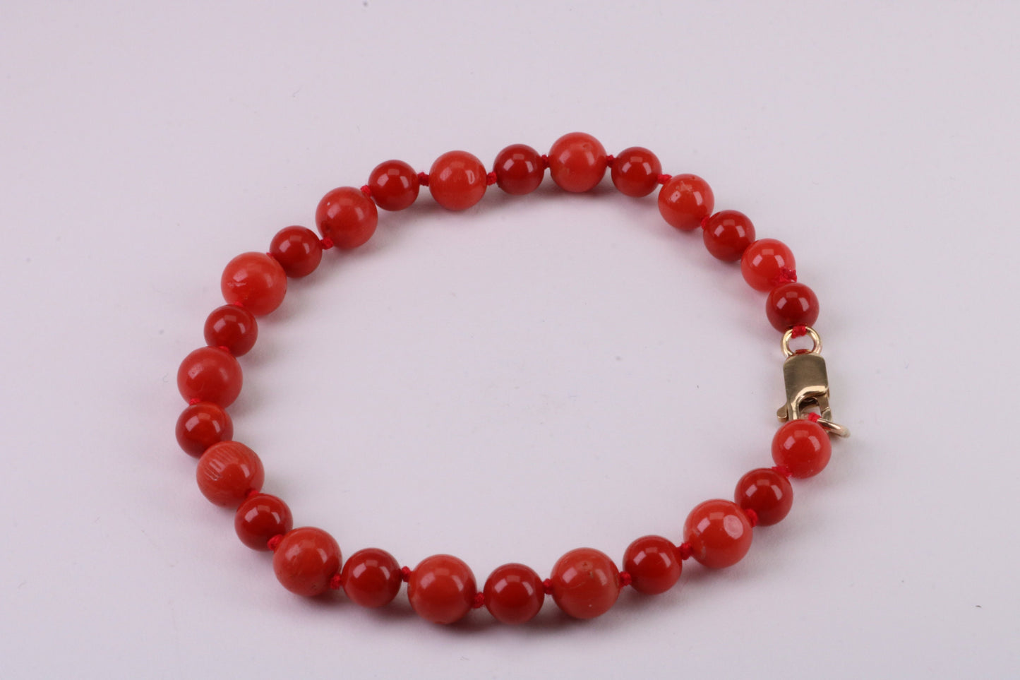 Natural Red Coral Bracelet with Solid Yellow Gold Lobster Claw Lock