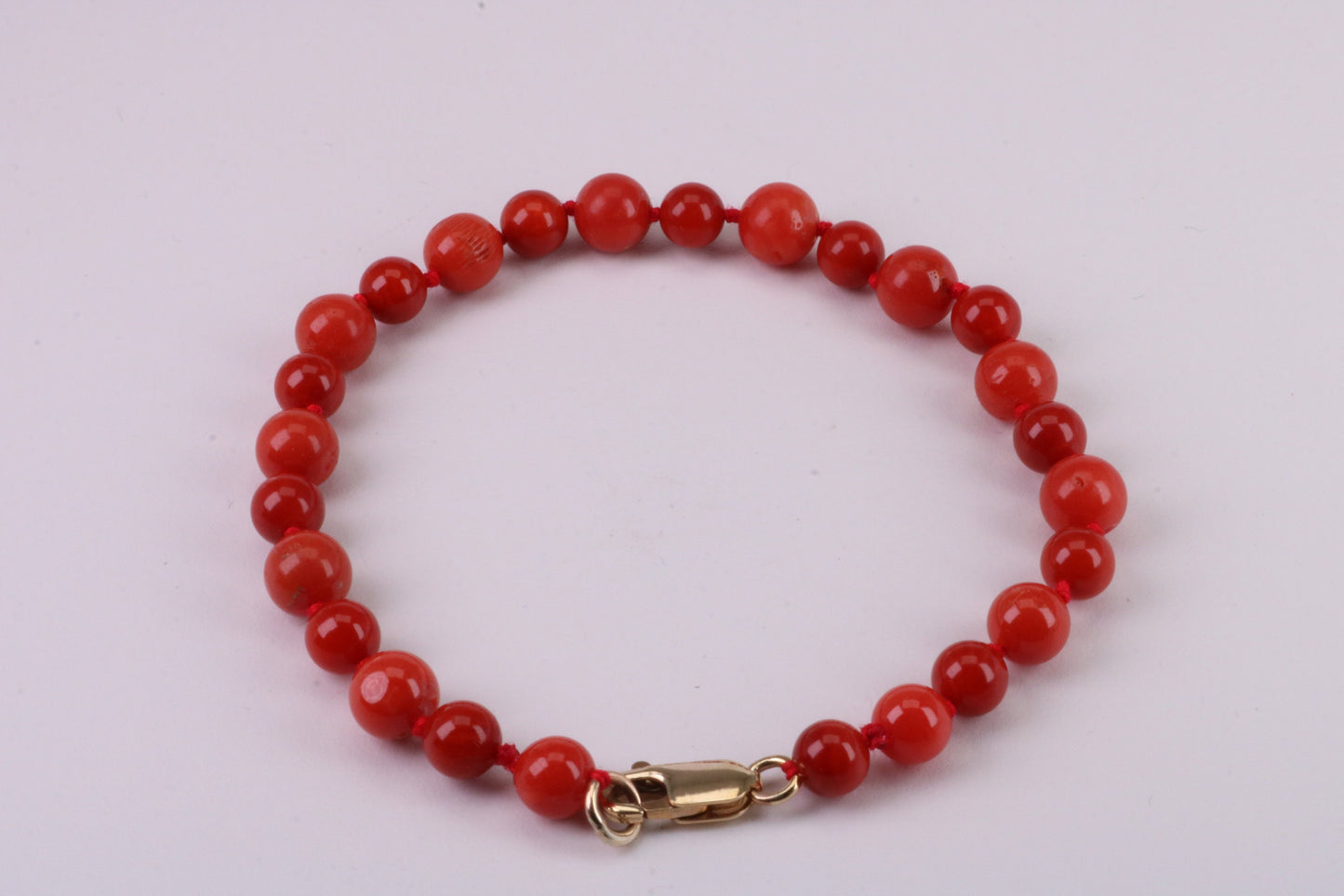 Natural Red Coral Bracelet with Solid Yellow Gold Lobster Claw Lock
