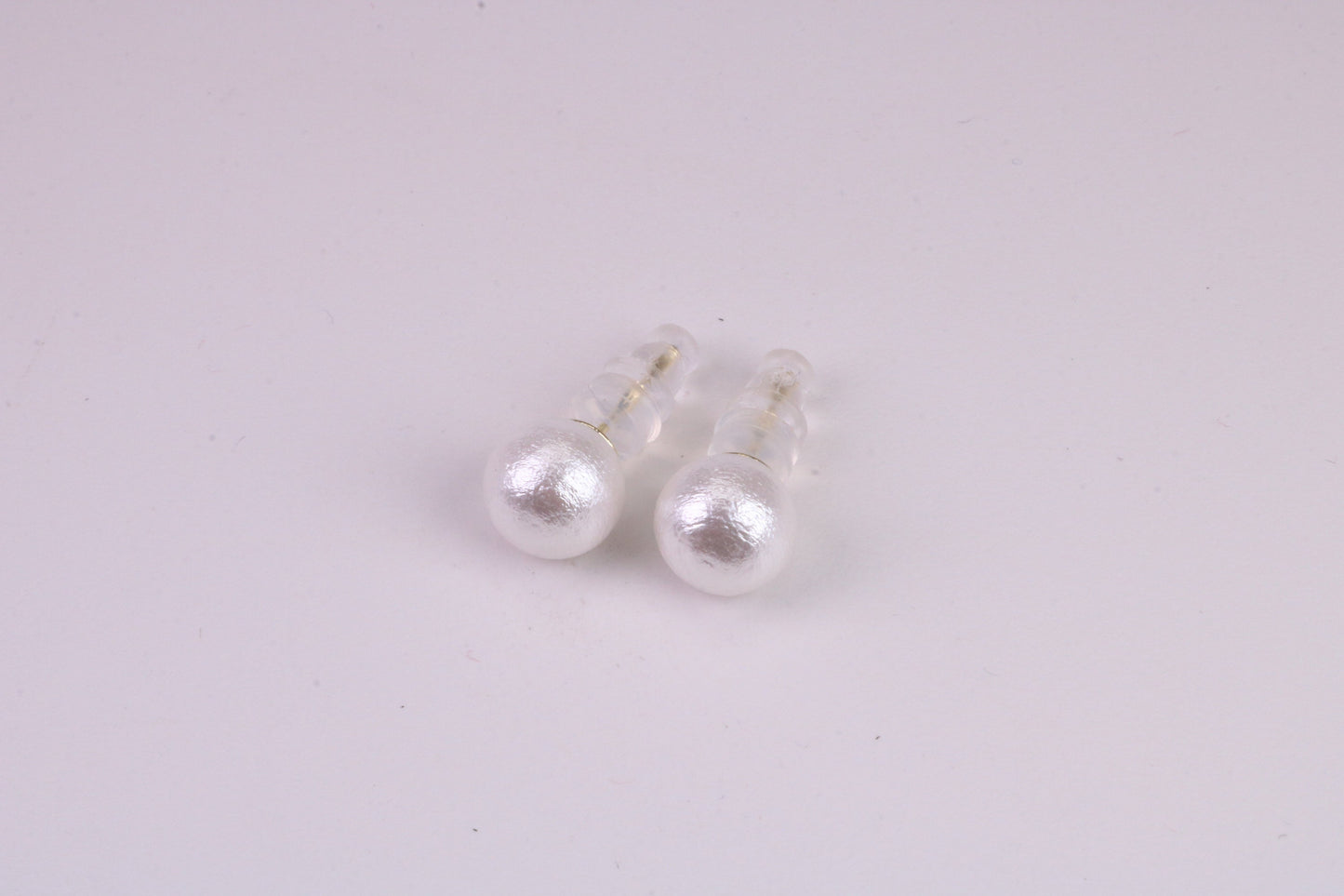 Natural 8 mm Round Pearl set Stud Earrings, set in Solid Silver, 18ct Yellow Gold Pated, Comfortable Rubber Backings
