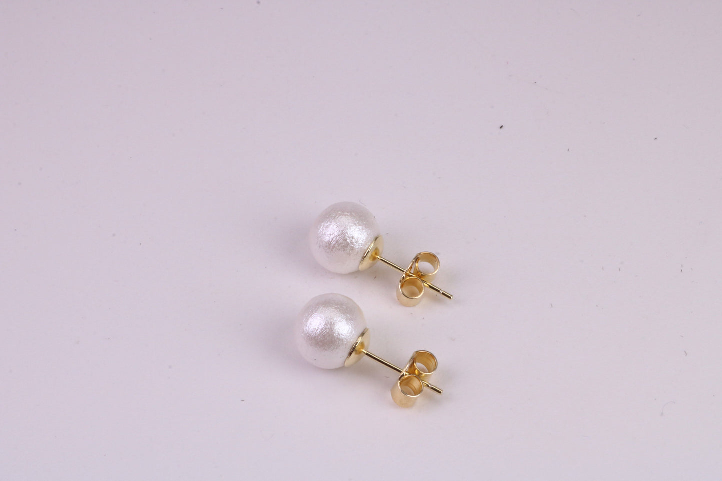 Natural 8 mm Round Pearl set Stud Earrings, set in Solid Silver, 18ct Yellow Gold Pated