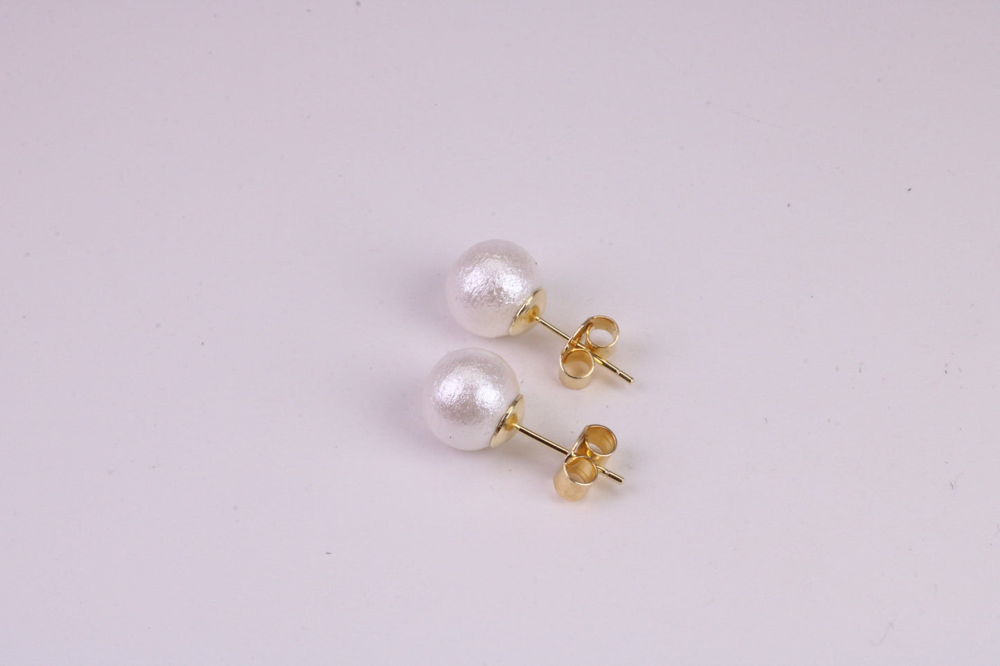 Natural 8 mm Round Pearl set Stud Earrings, set in Solid Silver, 18ct Yellow Gold Pated