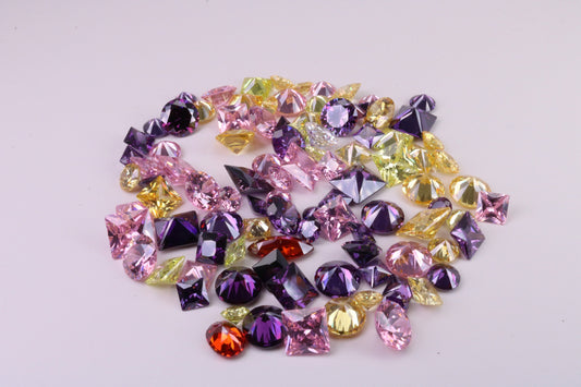 Assorted Pack of 100 AAA Grade Cubic Zirconia, Top Colour and Luster, Assorted Sizes, Shapes and Colours