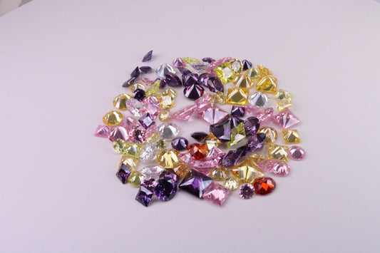 Assorted Pack of 100 AAA Grade Cubic Zirconia, Top Colour and Luster, Assorted Sizes, Shapes and Colours