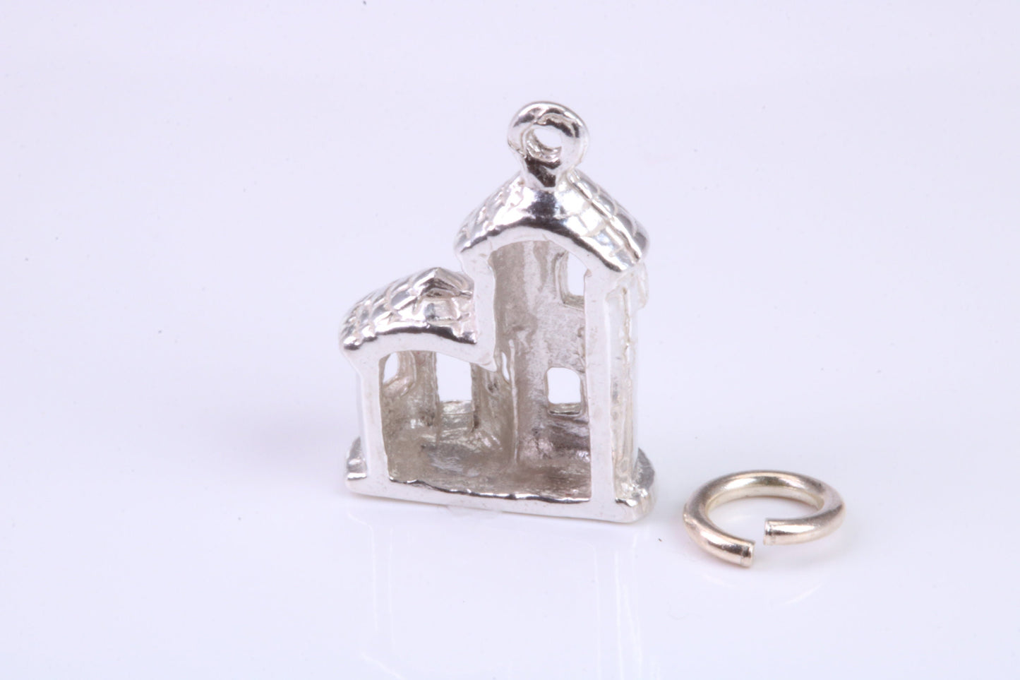 Castle Charm, Traditional Charm, Made from Solid 925 Grade Sterling Silver, Complete with Attachment Link