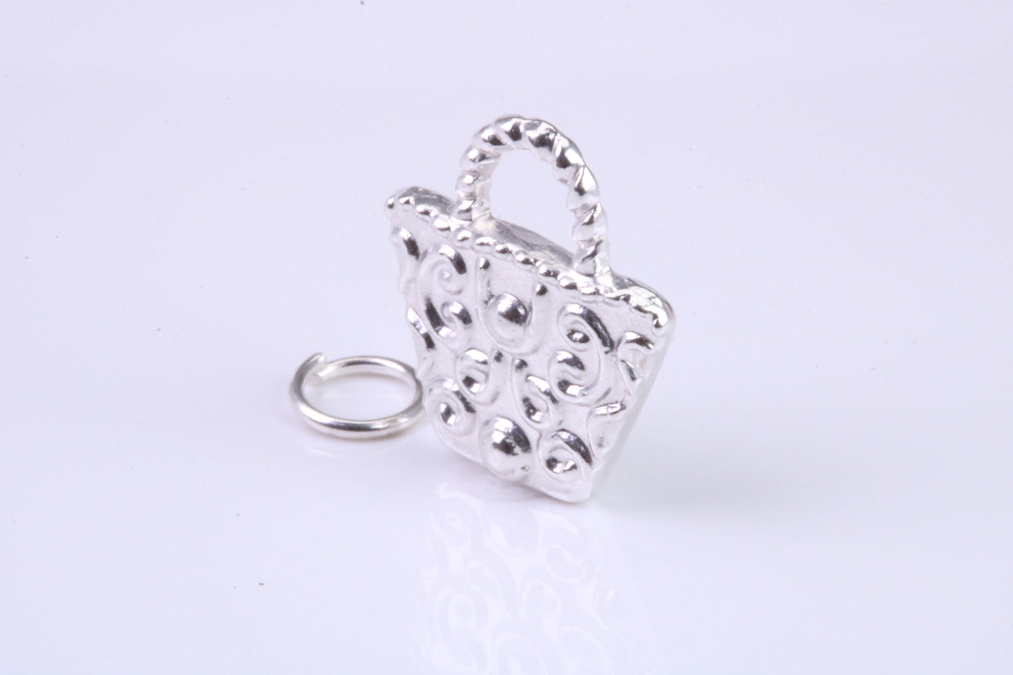 Shopping Bag Charm, Traditional Charm, Made from Solid 925 Grade Sterling Silver, Complete with Attachment Link