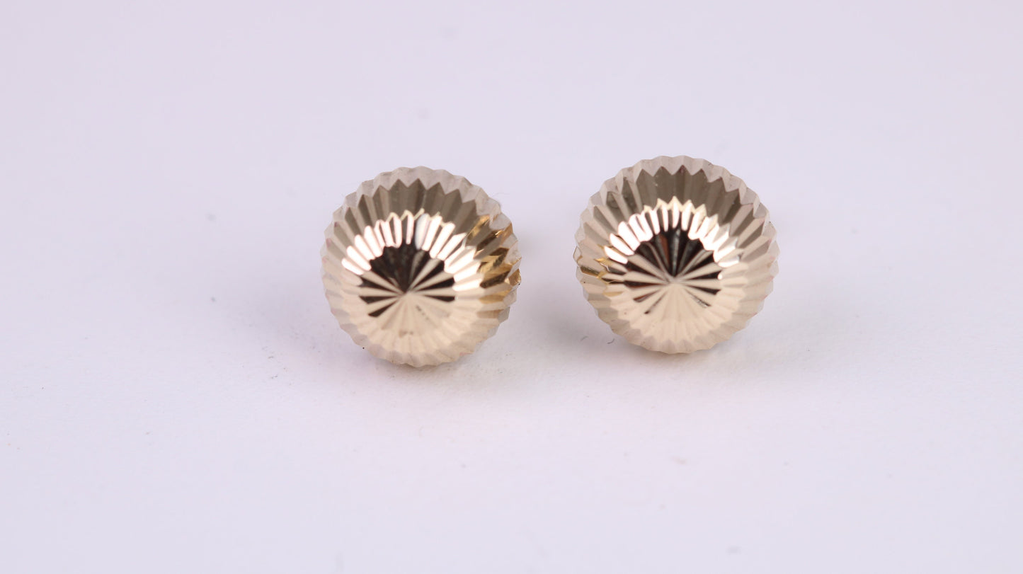 10 mm Round Diamond cut Domed Stud Earrings Made from Yellow Gold