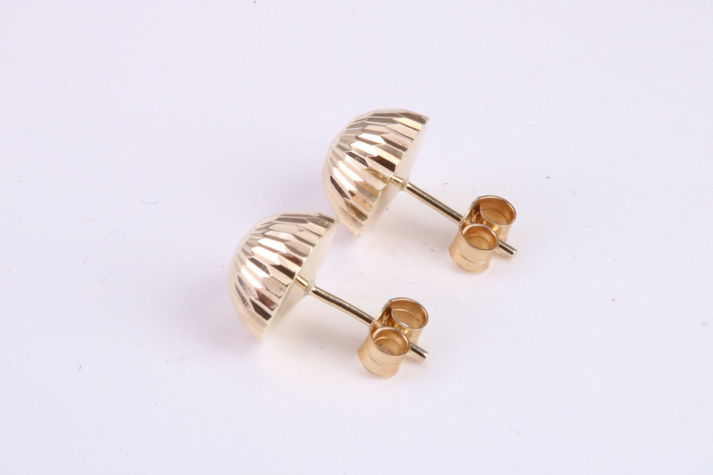 10 mm Round Diamond cut Domed Stud Earrings Made from Yellow Gold