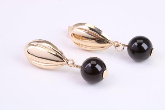 Onyx Dropper Earrings Made from 9ct Yellow Gold