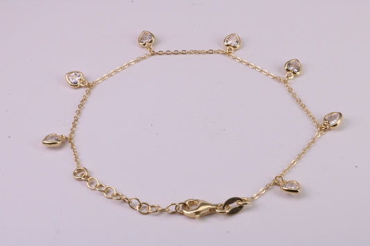 Dainty Love Hearts Bracelet, With Length Adjustable Chain, Made from solid Sterling Silver and Further 18ct Yellow Gold Plated