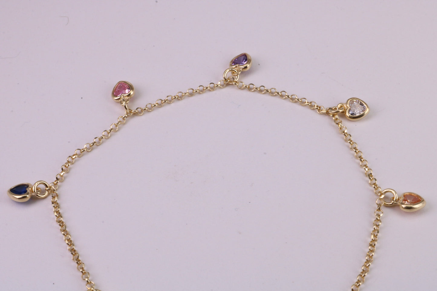 Rainbow Dainty Love Hearts Bracelet, With Length Adjustable Chain, Made from solid Sterling Silver and Further 18ct Yellow Gold Plated