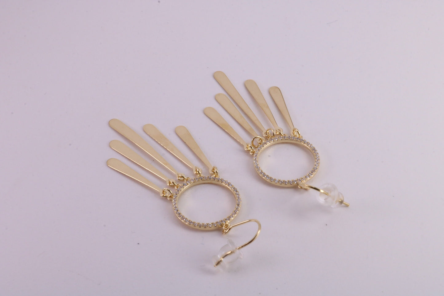 Fashionable 48 mm Long C Z Set Dropper Stud Earrings, Solid Silver with Yellow Gold Plating