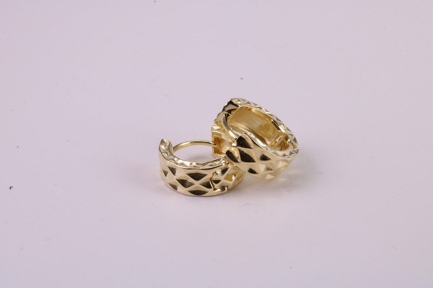 12 mm Round Diamond cut Half Hoop Earrings, Very Dressy, Made from Solid 925 Grade Sterling Silver and 18ct Yellow Gold Plated