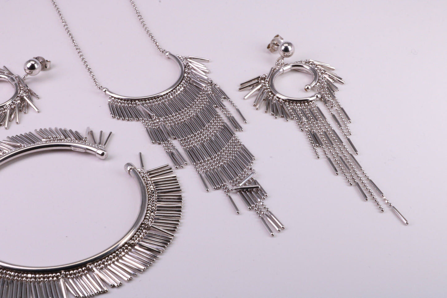 Large Silver Necklace with Matching Earrings and Bracelet