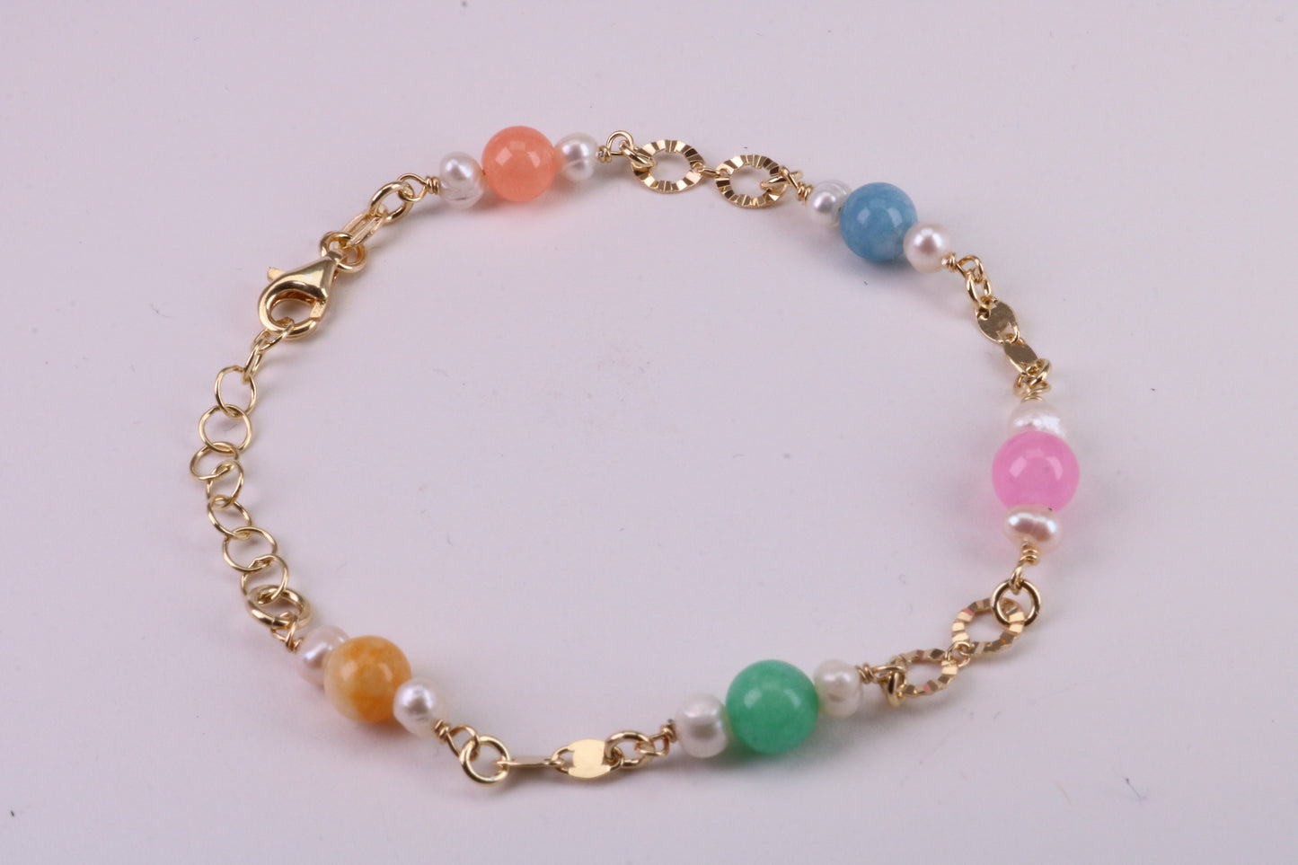 Rainbow Bracelet, With Length Adjustable Chain, Made from solid Sterling Silver and Further 18ct Yellow Gold Plated