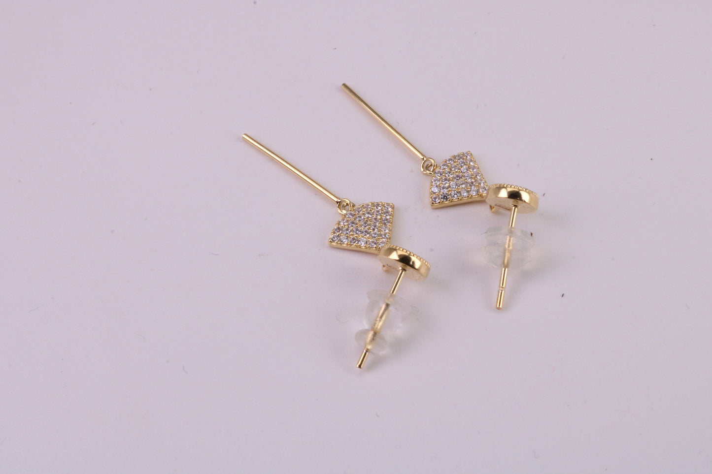 35 mm Long C Z and Black Onyx Set Dropper Stud Earrings, Solid Silver with Yellow Gold Plating