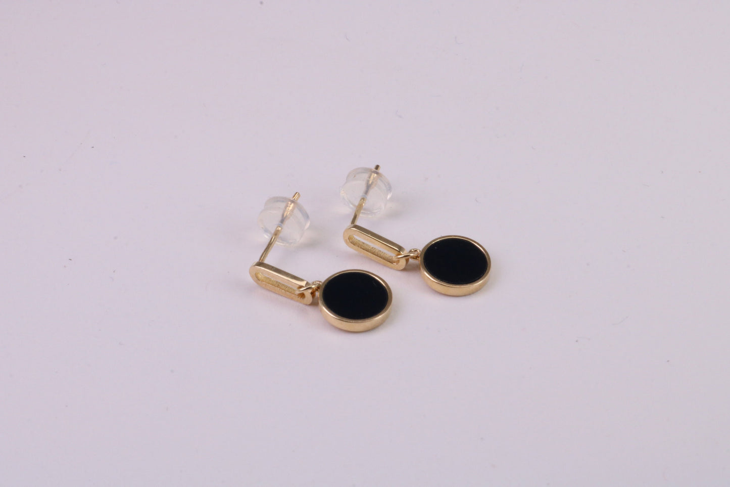 18 mm Long Black Onyx Set Dropper Stud Earrings, Solid Silver with Yellow Gold Plating