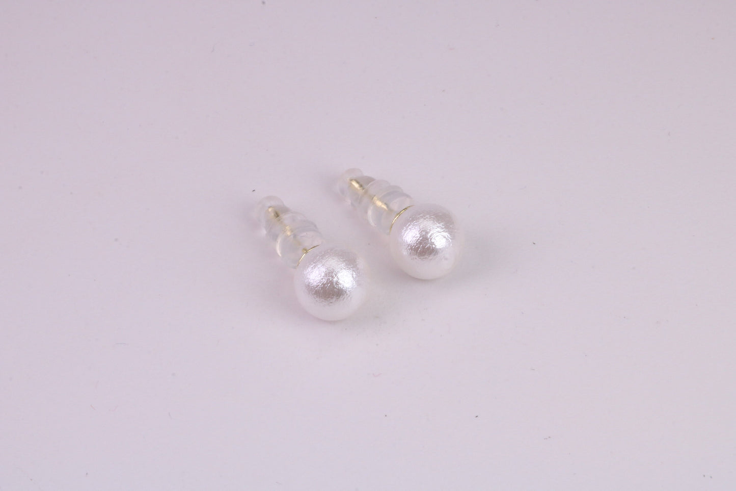 Natural 8 mm Round Pearl set Stud Earrings, set in Solid Silver, 18ct Yellow Gold Pated, Comfortable Rubber Backings