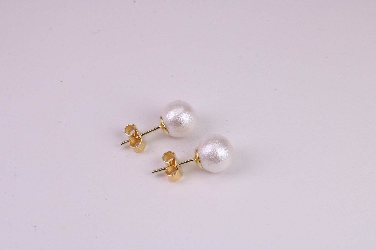 Natural 8 mm Round Pearl set Stud Earrings, set in Solid Silver, 18ct Yellow Gold Pated