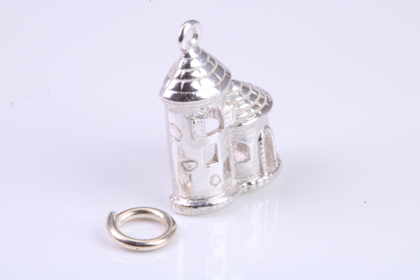 Castle Charm, Traditional Charm, Made from Solid 925 Grade Sterling Silver, Complete with Attachment Link
