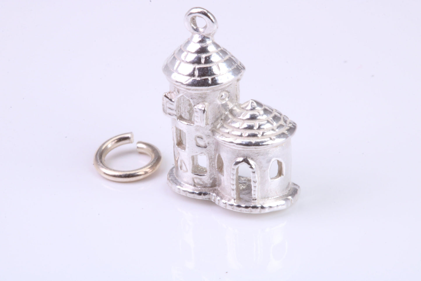 Castle Charm, Traditional Charm, Made from Solid 925 Grade Sterling Silver, Complete with Attachment Link