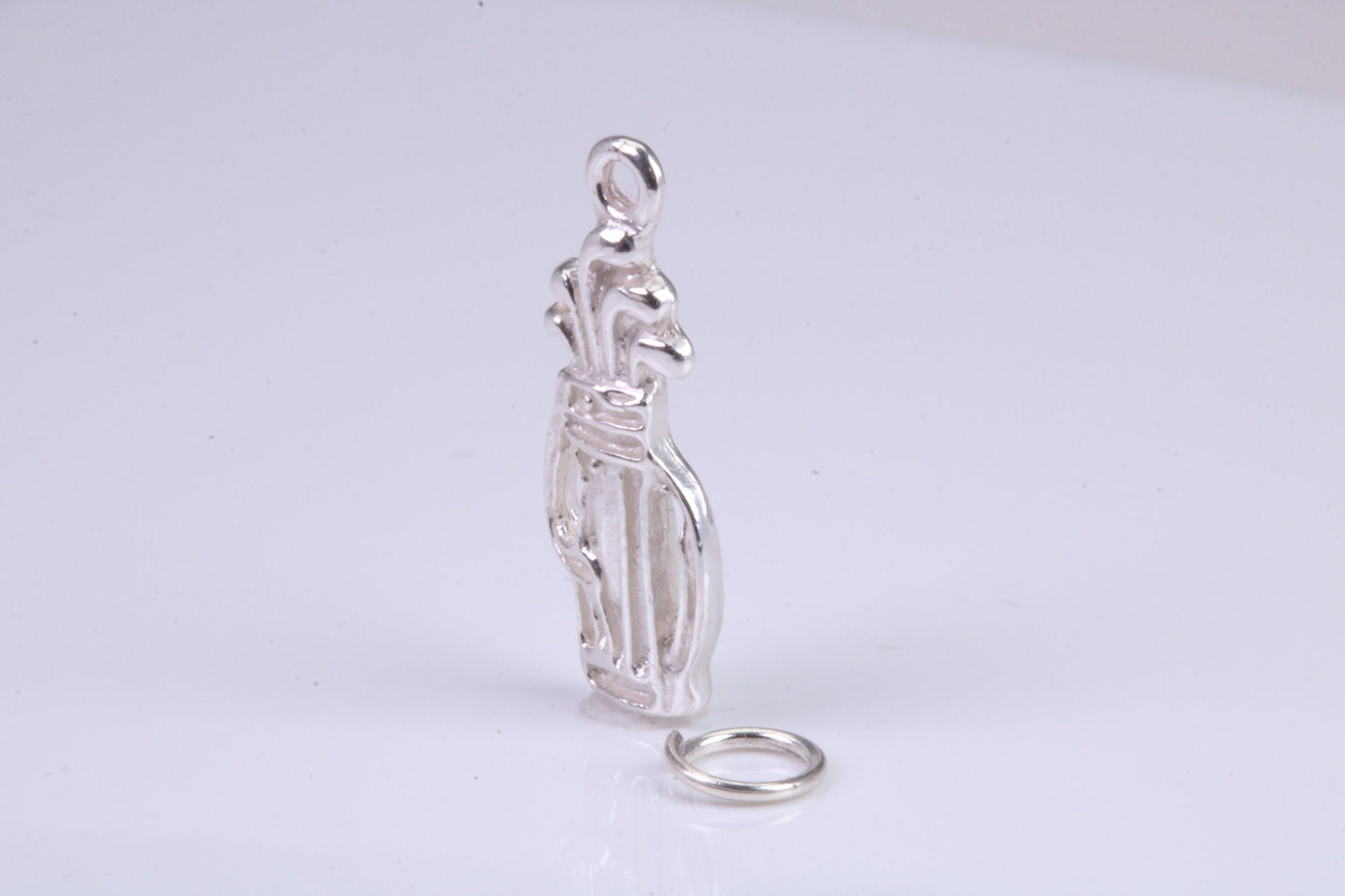 Golf Bag Charm, Traditional Charm, Made from Solid 925 Grade Sterling Silver, Complete with Attachment Link