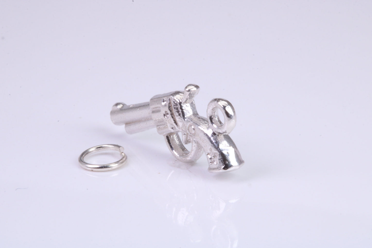 Pistol Charm, Traditional Charm, Made from Solid 925 Grade Sterling Silver, Complete with Attachment Link