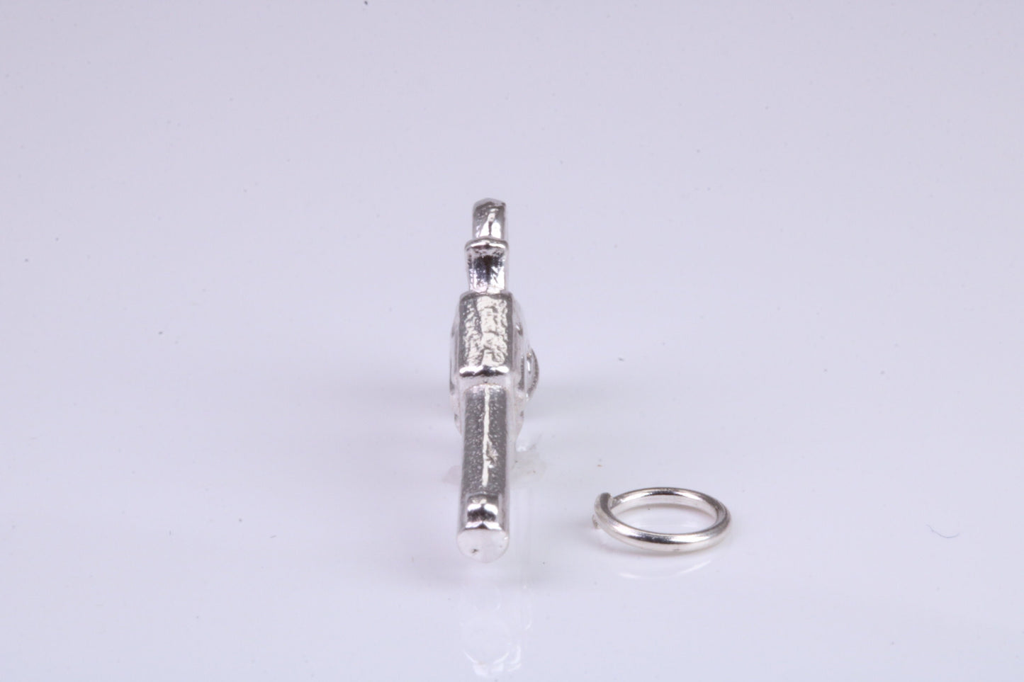 Pistol Charm, Traditional Charm, Made from Solid 925 Grade Sterling Silver, Complete with Attachment Link