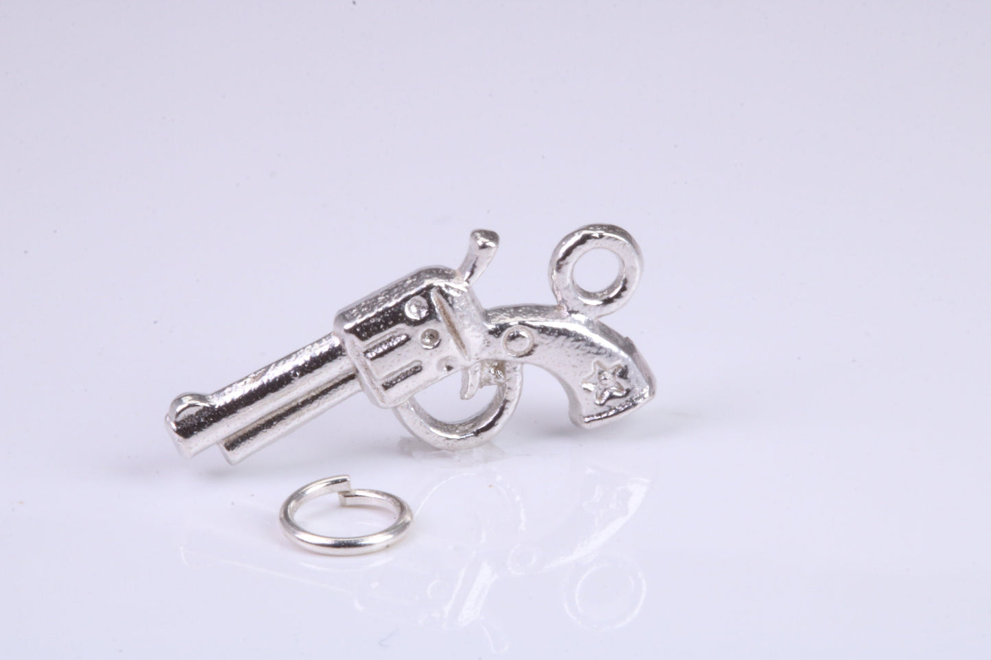 Pistol Charm, Traditional Charm, Made from Solid 925 Grade Sterling Silver, Complete with Attachment Link
