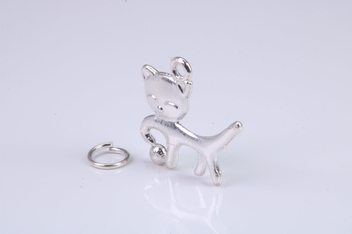 Cat Charm, Traditional Charm, Made from Solid 925 Grade Sterling Silver, Complete with Attachment Link