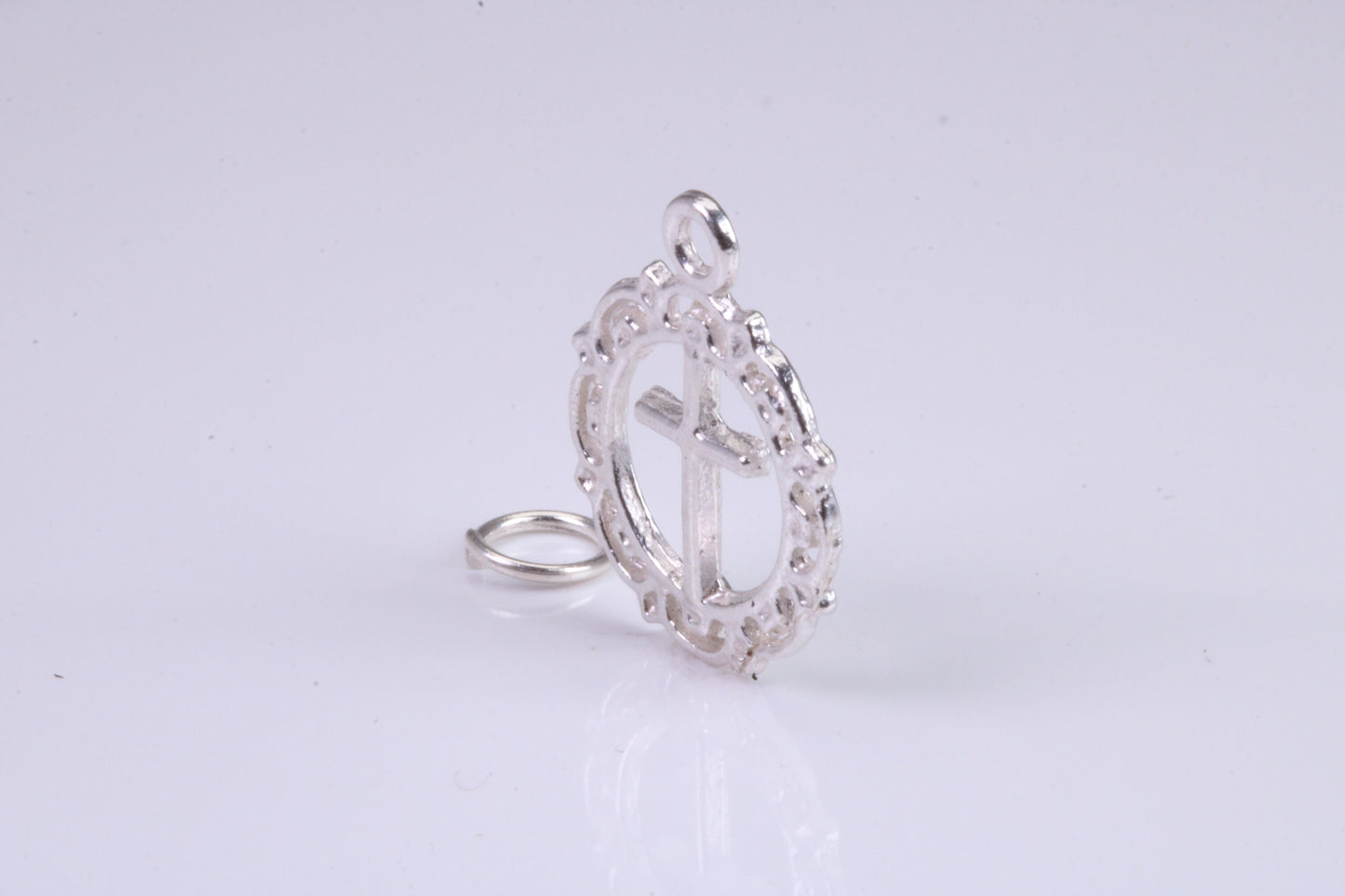 Cross In Wreath Charm, Traditional Charm, Made from Solid 925 Grade Sterling Silver, Complete with Attachment Link
