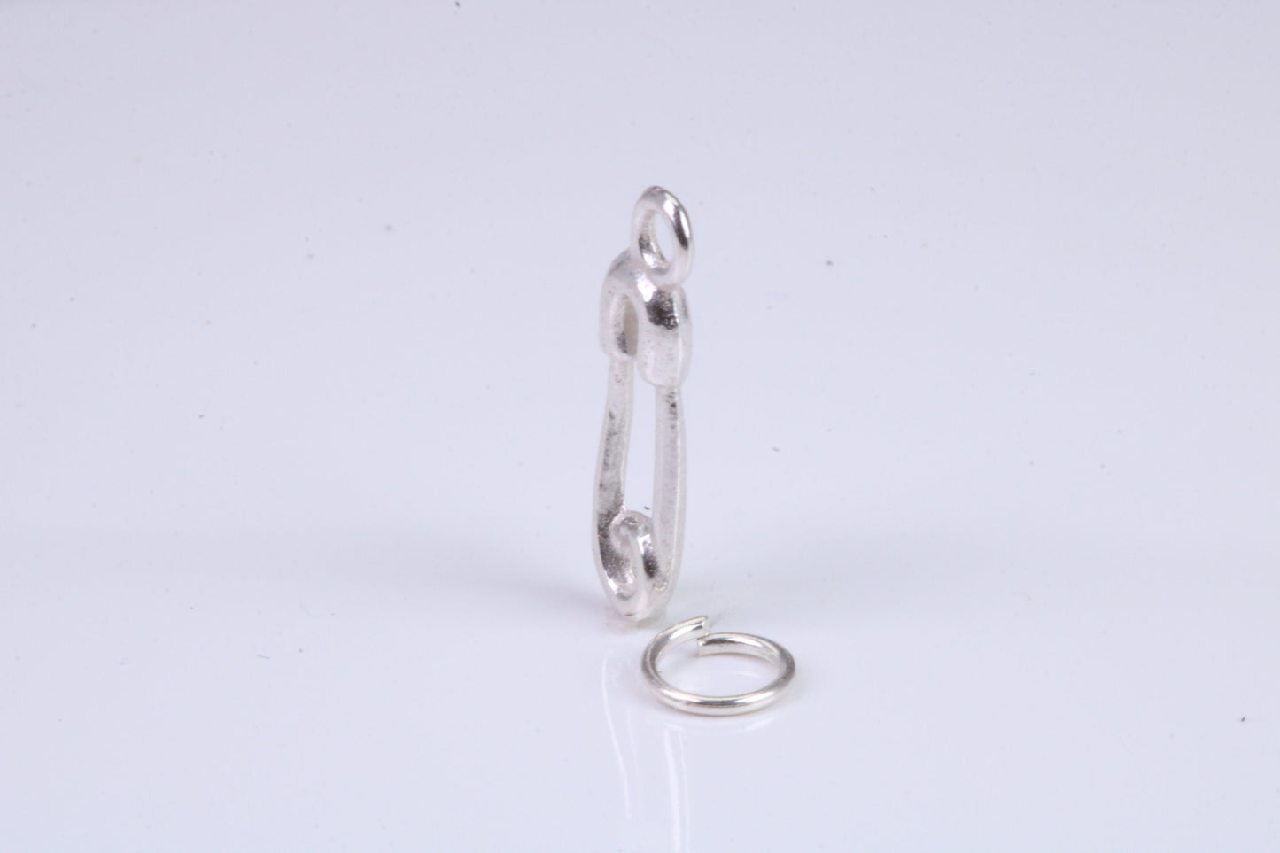 Safety Pin Charm, Traditional Charm, Made from Solid 925 Grade Sterling Silver, Complete with Attachment Link