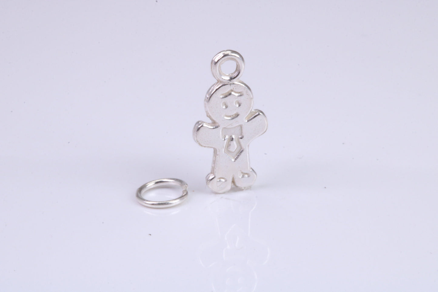 Ginger Bread Man Charm, Traditional Charm, Made from Solid 925 Grade Sterling Silver, Complete with Attachment Link