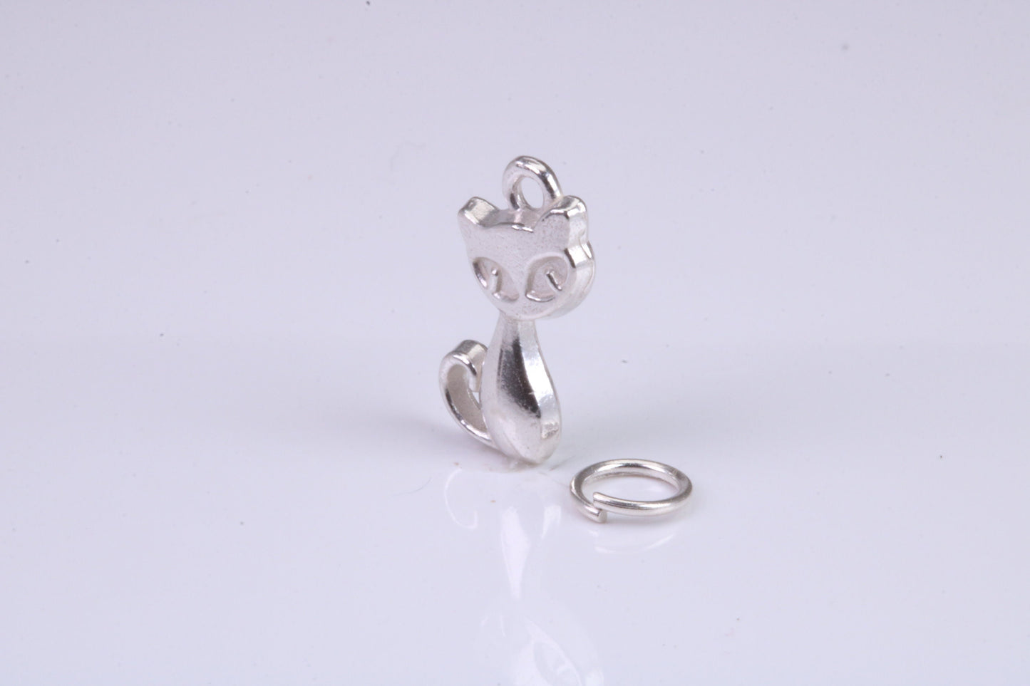 Cat Charm, Traditional Charm, Made from Solid 925 Grade Sterling Silver, Complete with Attachment Link