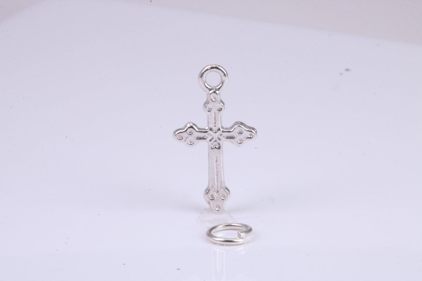 Cross Charm, Traditional Charm, Made from Solid 925 Grade Sterling Silver, Complete with Attachment Link