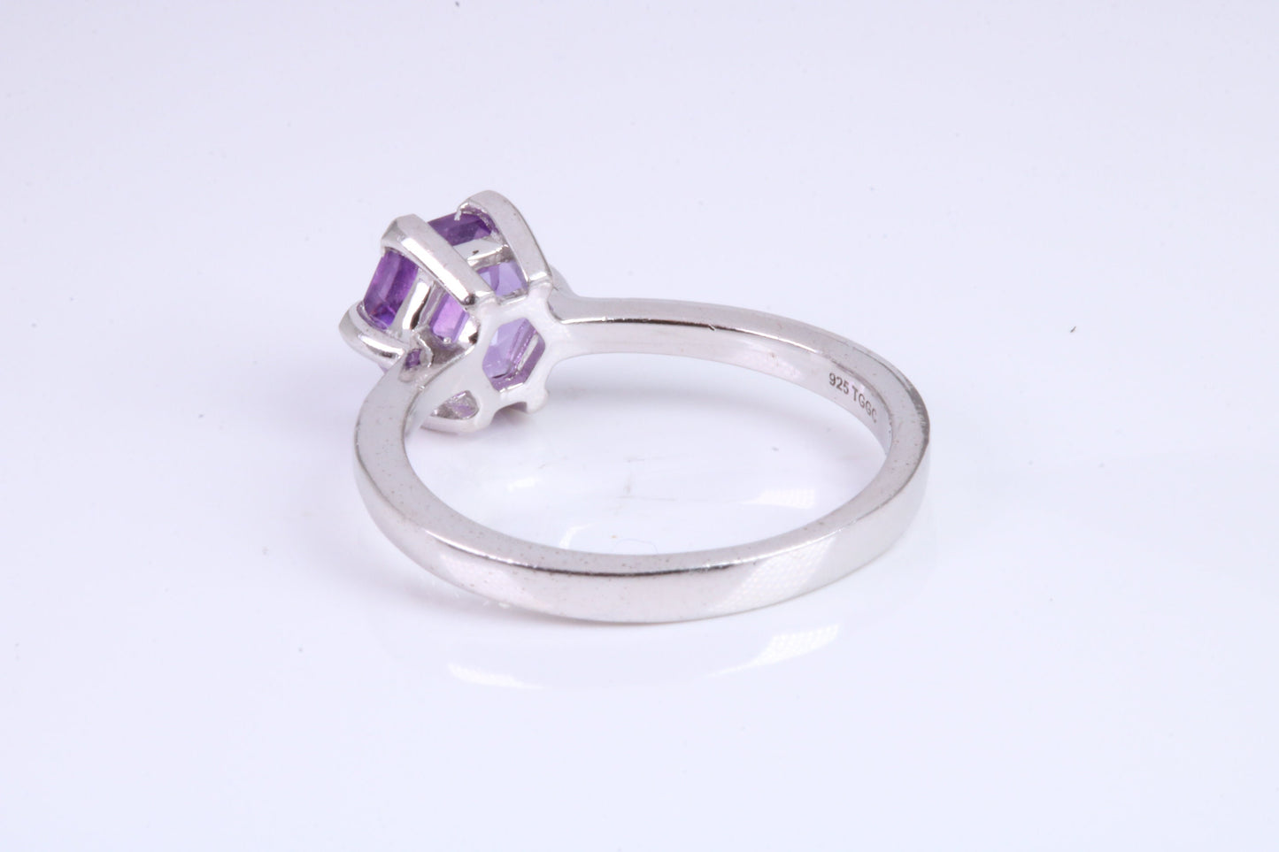 Hexagon cut Amethyst set Sterling Silver Ring, February Birthstone
