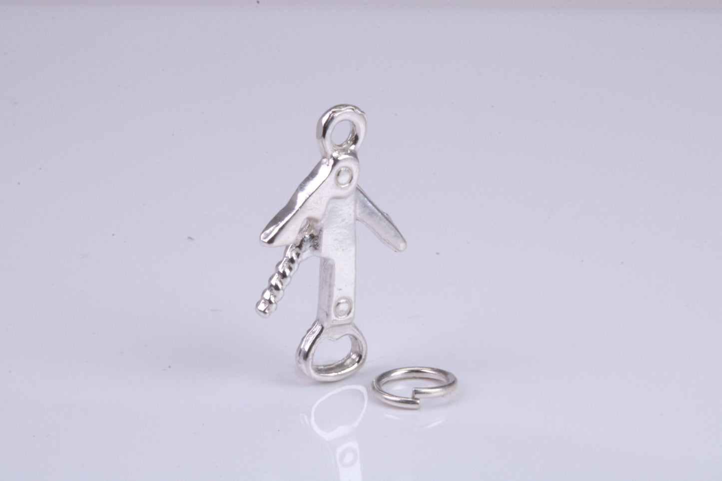 Wine Bottle Opener Charm, Traditional Charm, Made from Solid 925 Grade Sterling Silver, Complete with Attachment Link