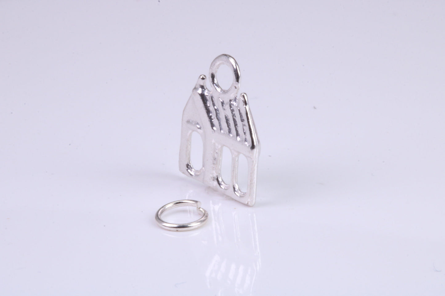 Log Cabin Charm, Traditional Charm, Made from Solid 925 Grade Sterling Silver, Complete with Attachment Link