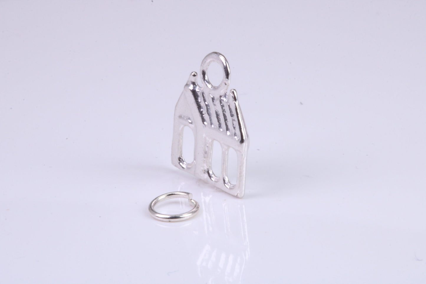 Log Cabin Charm, Traditional Charm, Made from Solid 925 Grade Sterling Silver, Complete with Attachment Link