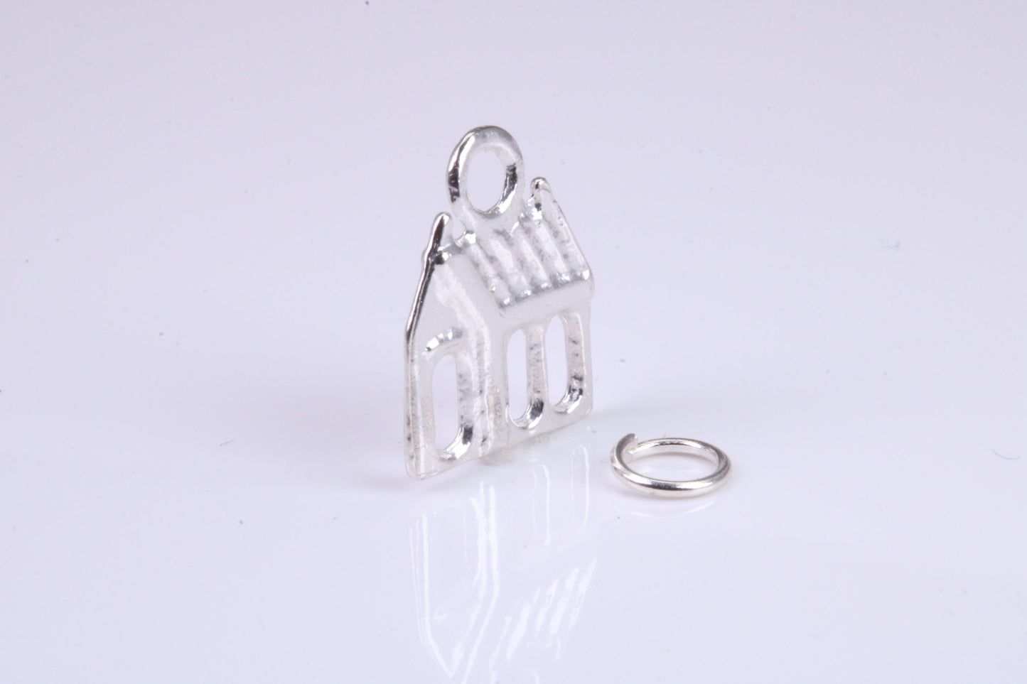 Log Cabin Charm, Traditional Charm, Made from Solid 925 Grade Sterling Silver, Complete with Attachment Link