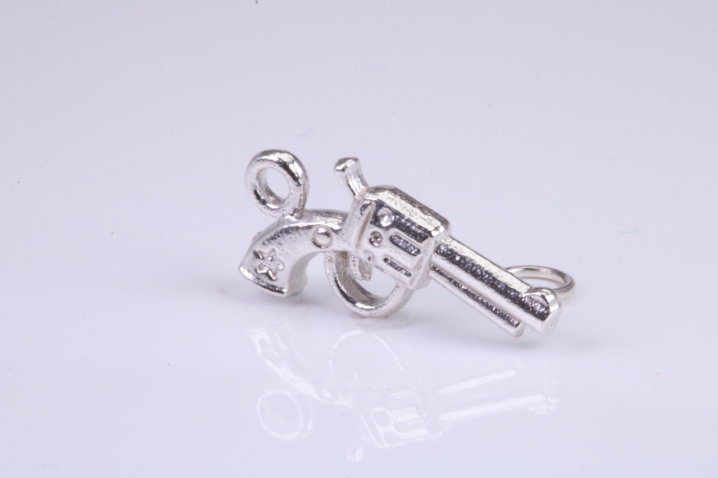 Pistol Charm, Traditional Charm, Made from Solid 925 Grade Sterling Silver, Complete with Attachment Link