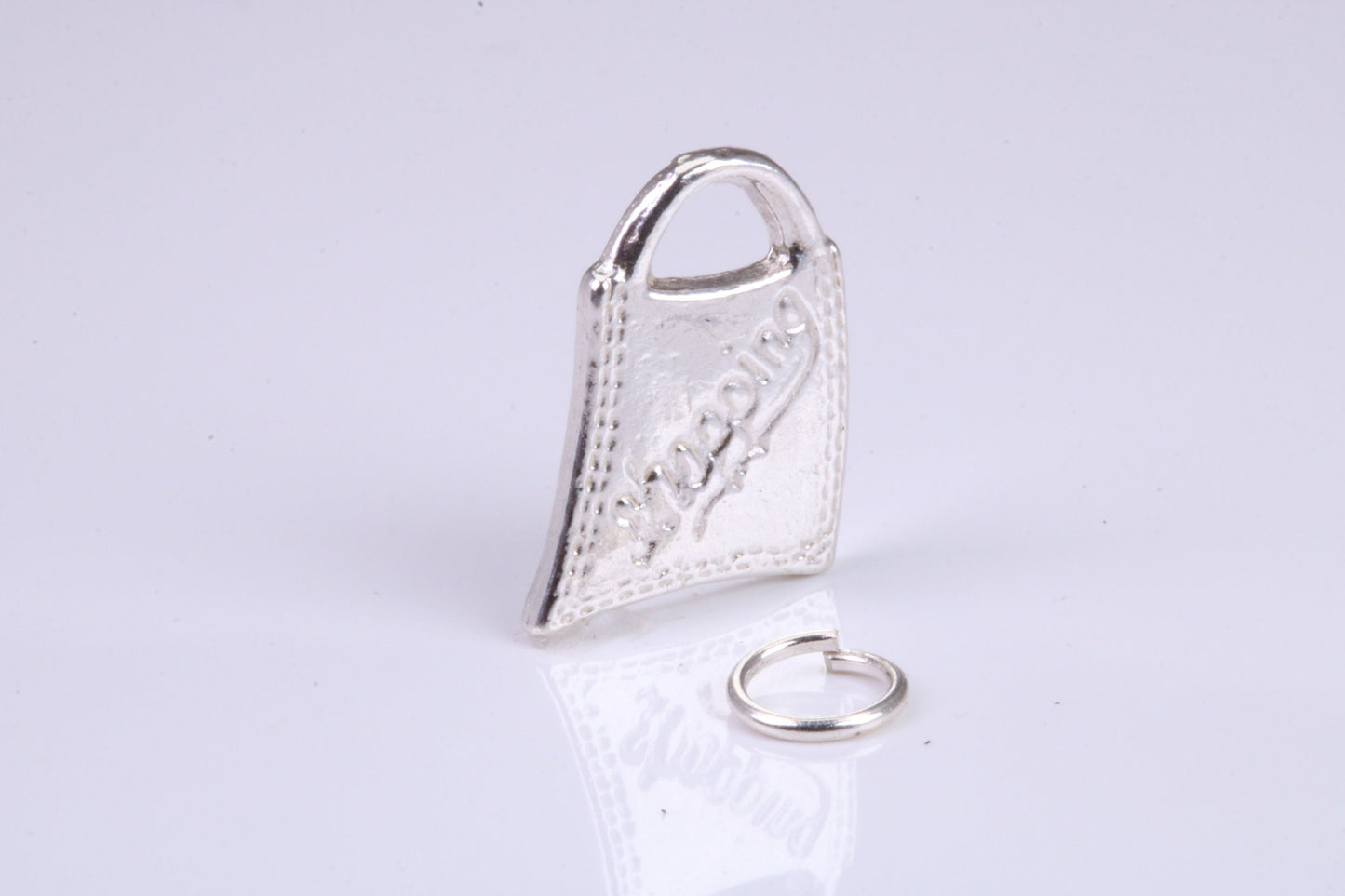 Shopping Bag Charm, Traditional Charm, Made from Solid 925 Grade Sterling Silver, Complete with Attachment Link