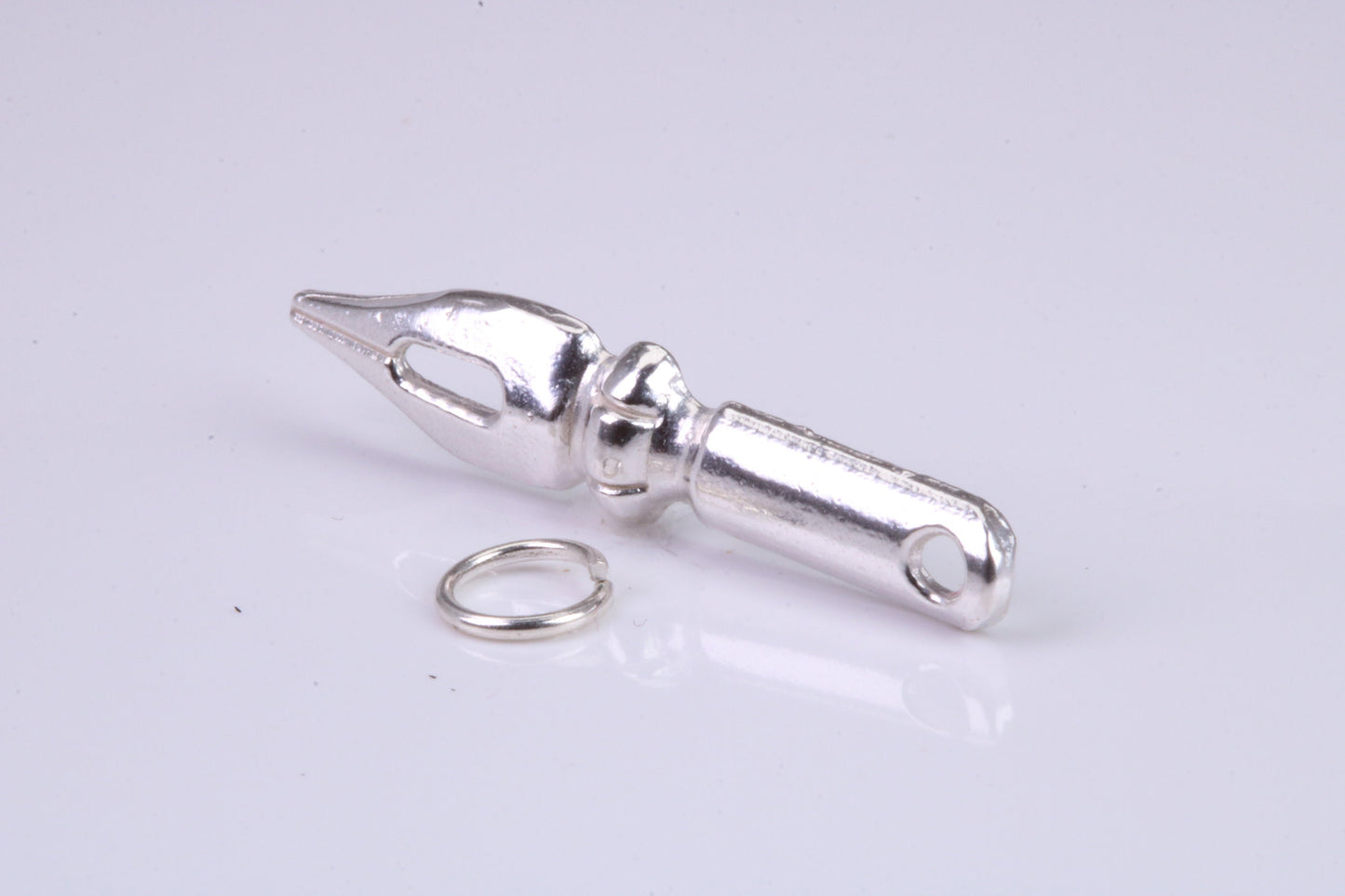 Fountain Pen Nib Charm, Traditional Charm, Made from Solid 925 Grade Sterling Silver, Complete with Attachment Link