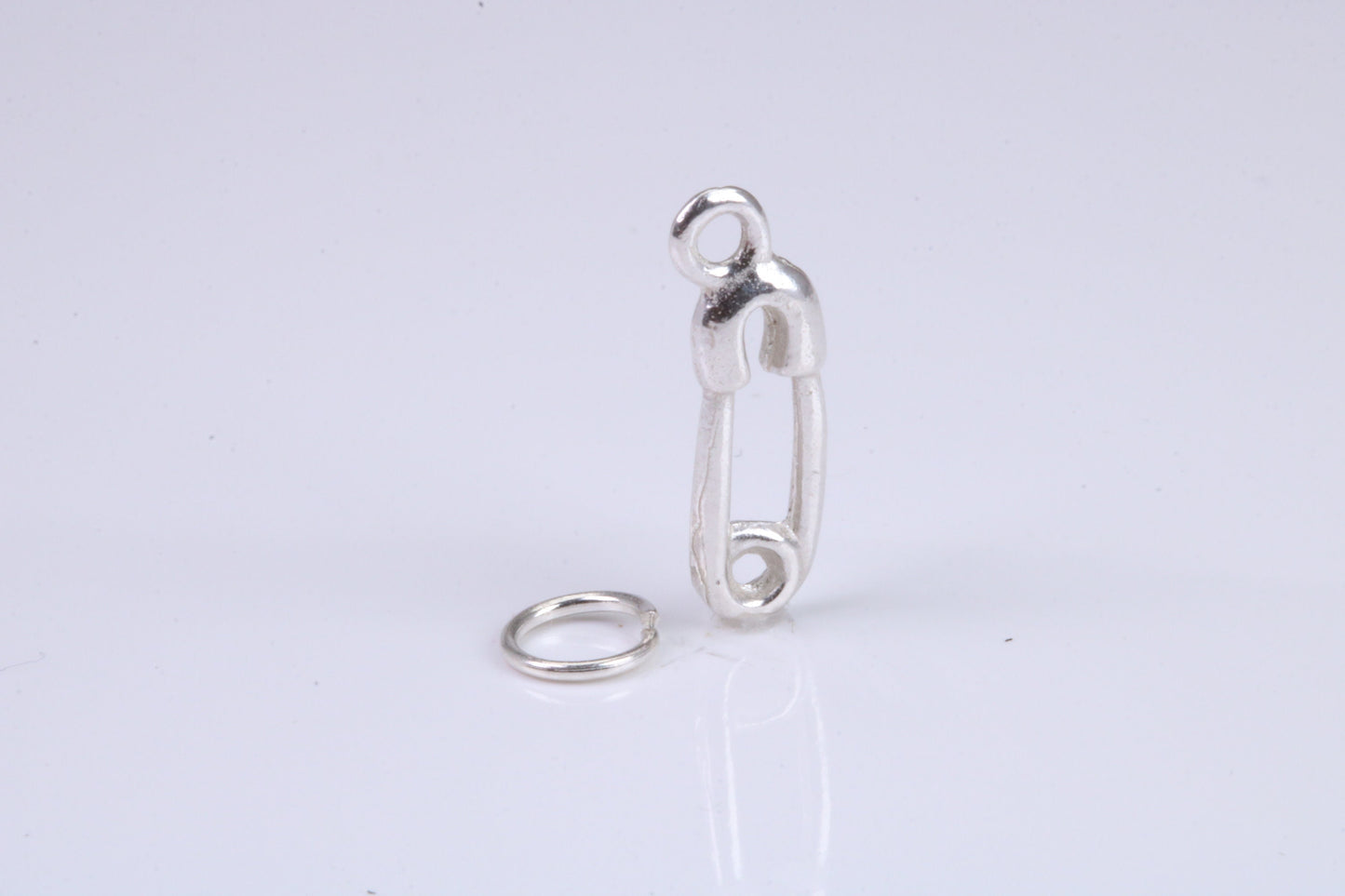 Safety Pin Charm, Traditional Charm, Made from Solid 925 Grade Sterling Silver, Complete with Attachment Link
