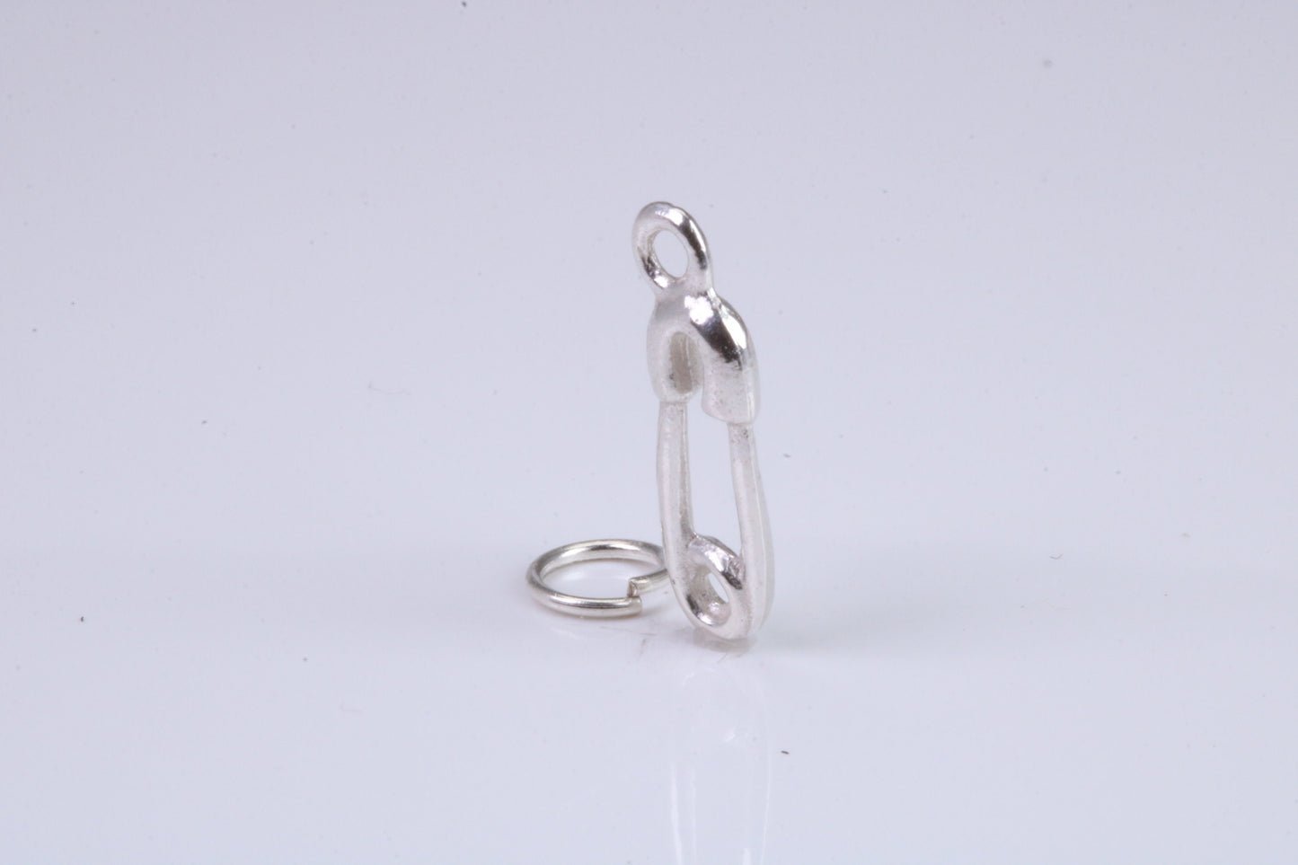 Safety Pin Charm, Traditional Charm, Made from Solid 925 Grade Sterling Silver, Complete with Attachment Link